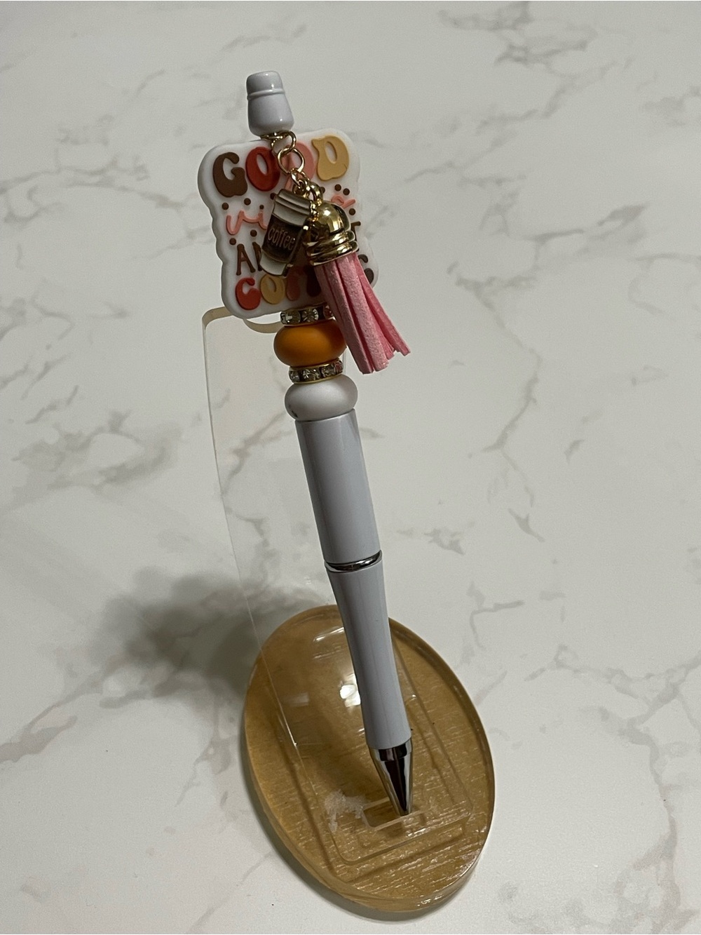 White and Pink Tassel Pen